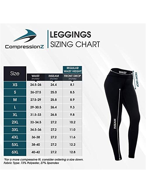 CompressionZ High Waisted Women's Leggings - Compression Pants for Yoga Running Gym & Everyday Fitness