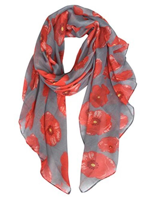 GERINLY Red Poppy Flower Scarfs for Women Lightweight Florals Shawl Wraps