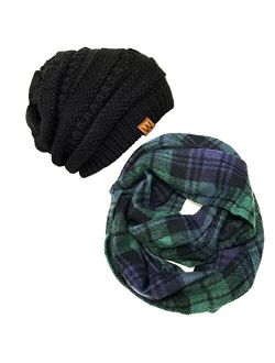 Wrapables Unisex-Adult's Plaid Print Infinity Scarf and Beanie Hat Set
