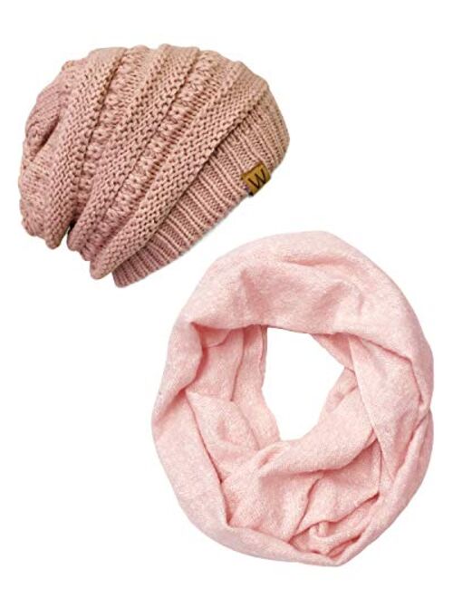 Wrapables Unisex-Adult's Plaid Print Infinity Scarf and Beanie Hat Set