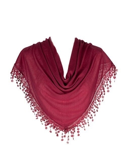 HatToSocks Triangle Scarf with Bobbin Lace Fringes for Women