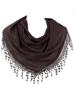 HatToSocks Triangle Scarf with Bobbin Lace Fringes for Women