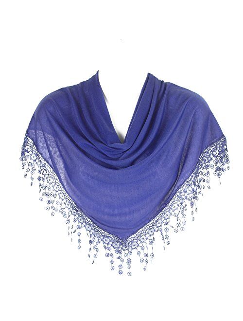 HatToSocks Triangle Scarf with Bobbin Lace Fringes for Women