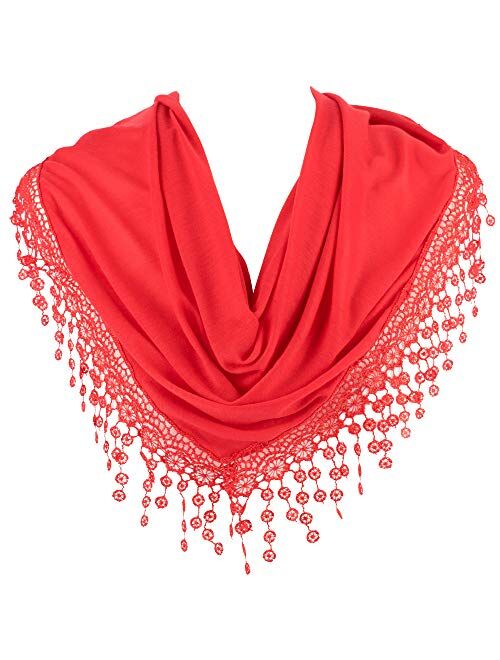 HatToSocks Triangle Scarf with Bobbin Lace Fringes for Women