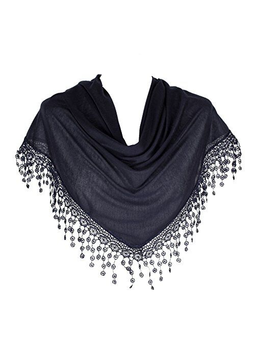 HatToSocks Triangle Scarf with Bobbin Lace Fringes for Women