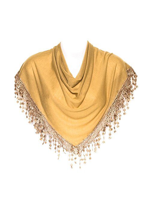 HatToSocks Triangle Scarf with Bobbin Lace Fringes for Women