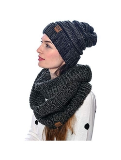 Debra Weitzner Womens Winter Slouchy Beanie Hat and Infinity Scarf Set - Knit Ski Skull Cap and Loop Scarf for Women