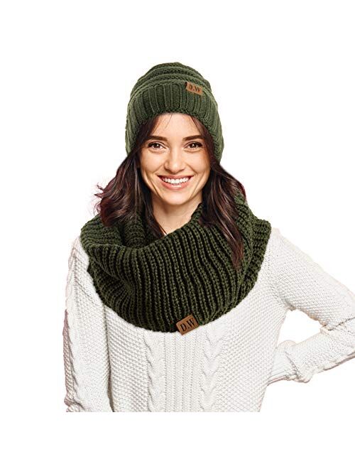 Debra Weitzner Womens Winter Slouchy Beanie Hat and Infinity Scarf Set - Knit Ski Skull Cap and Loop Scarf for Women