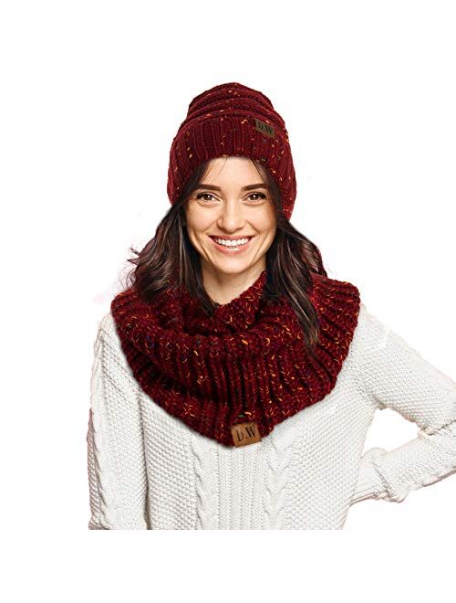 Debra Weitzner Womens Winter Slouchy Beanie Hat and Infinity Scarf Set - Knit Ski Skull Cap and Loop Scarf for Women