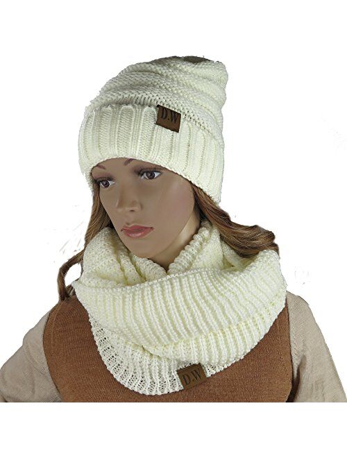 Debra Weitzner Womens Winter Slouchy Beanie Hat and Infinity Scarf Set - Knit Ski Skull Cap and Loop Scarf for Women