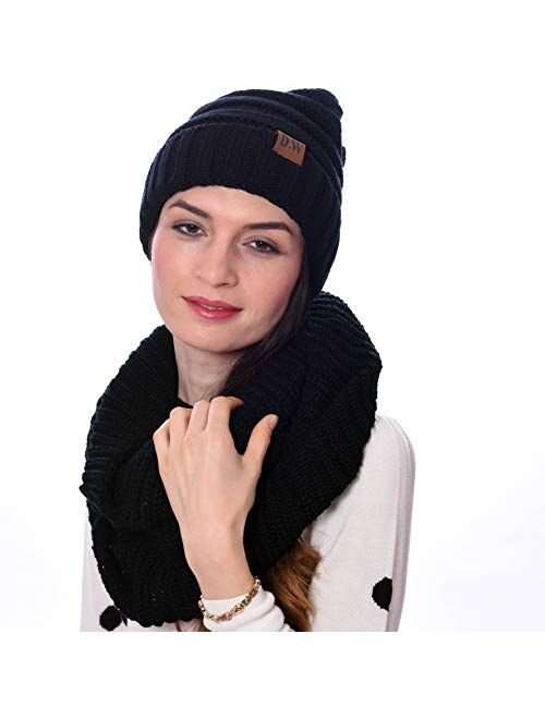 Debra Weitzner Womens Winter Slouchy Beanie Hat and Infinity Scarf Set - Knit Ski Skull Cap and Loop Scarf for Women