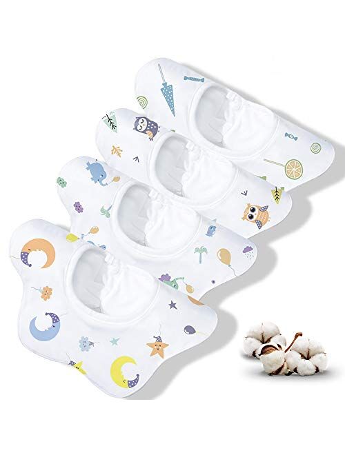 Gudodle Baby Bibs-Bandana Drool Bibs for Drooling and Teething, 4 Pack. Machine Washable.