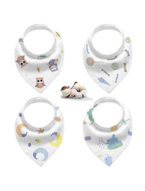 Gudodle Baby Bibs-Bandana Drool Bibs for Drooling and Teething, 4 Pack. Machine Washable.