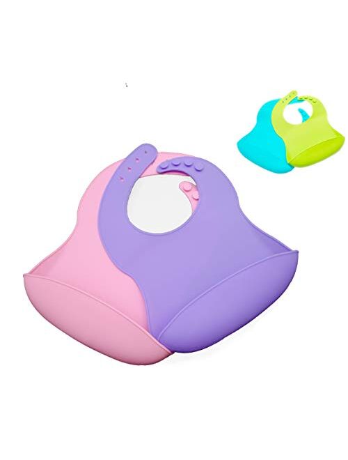 2 Pack Silicone Baby Bib, BPA Free, Easy Clean up