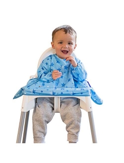 New Tidy Tot Cover & Catch Waterproof Bib attaches to highchair NO More Gaps ! Long Sleeve Coverall Baby weaning bib for BLW Baby led weaning