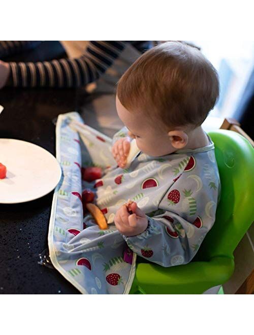 New Tidy Tot Cover & Catch Waterproof Bib attaches to highchair NO More Gaps ! Long Sleeve Coverall Baby weaning bib for BLW Baby led weaning