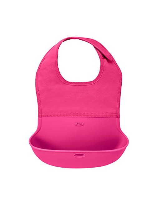 OXO TOT Waterproof Silicone Roll Up Bib with Comfort-Fit Fabric Neck