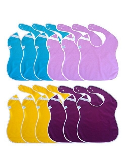 Large Toddler Bib. Waterproof with Snaps. Wide Coverage Helps Keep Stains Off Your Childs Clothing. Plain Color Baby Gift Set Pack of Boy and Girl Bibs.