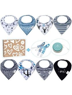 Baby Bibs Bandana Drool for Newborn Girls Boy - 8 Pack Teething Baby Bibs + 2 Pacifier Clips + 1 Multifunctional Case, Best Baby Shower/Registry Gifts Set for Boys Girls 