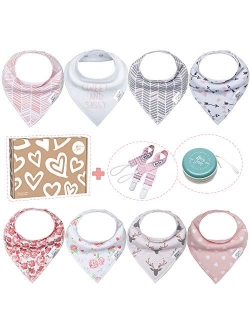 Baby Bibs Bandana Drool for Newborn Girls Boy - 8 Pack Teething Baby Bibs + 2 Pacifier Clips + 1 Multifunctional Case, Best Baby Shower/Registry Gifts Set for Boys Girls 