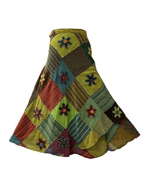 Agan Traders Women's Hippie Gypsy Long Wrap Patch Cotton Boho Renaissance Skirt Maxi