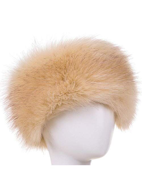 FHQHTH Faux Fur Headband with Elastic Fluffy Fur Hat Winter Ear Warmer Women Earmuff Ski Cold Weather Caps