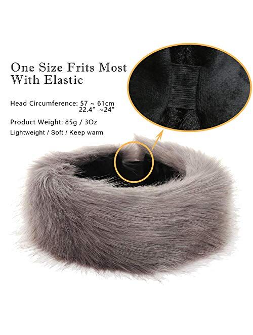 FHQHTH Faux Fur Headband with Elastic Fluffy Fur Hat Winter Ear Warmer Women Earmuff Ski Cold Weather Caps