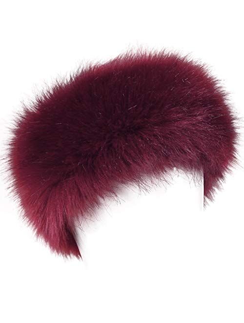 FHQHTH Faux Fur Headband with Elastic Fluffy Fur Hat Winter Ear Warmer Women Earmuff Ski Cold Weather Caps