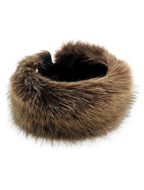 FHQHTH Faux Fur Headband with Elastic Fluffy Fur Hat Winter Ear Warmer Women Earmuff Ski Cold Weather Caps