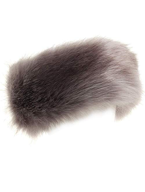 FHQHTH Faux Fur Headband with Elastic Fluffy Fur Hat Winter Ear Warmer Women Earmuff Ski Cold Weather Caps