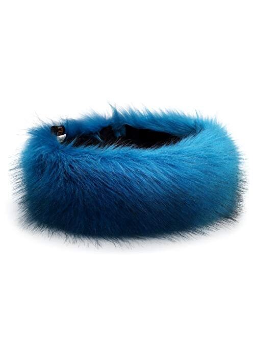 FHQHTH Faux Fur Headband with Elastic Fluffy Fur Hat Winter Ear Warmer Women Earmuff Ski Cold Weather Caps