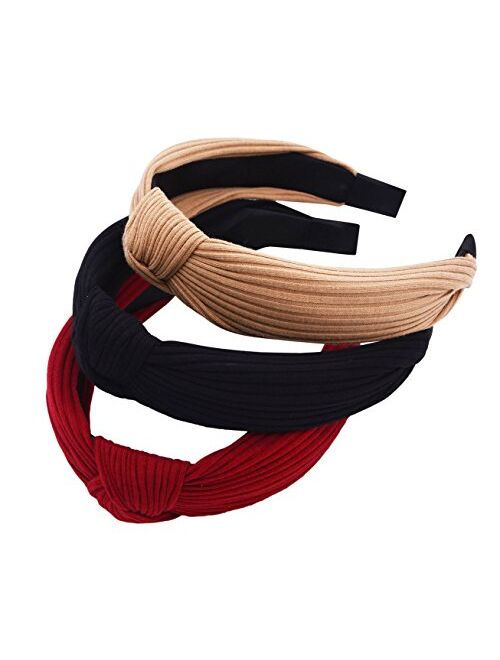 STHUAHE Pack of 3 Women Wide Stripes Cloth Cross Knot Hair Hoop Hairband Headband Hair Accessories