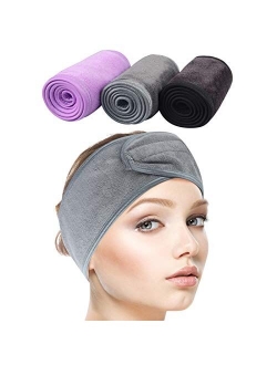 Sinland Spa Headband for Women 3 Counts Adjustable Makeup Hair Band with Magic Tape,Head Wrap for Face Care, Makeup and Sports