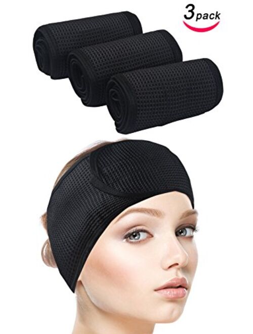 Sinland Spa Headband for Women 3 Counts Adjustable Makeup Hair Band with Magic Tape,Head Wrap for Face Care, Makeup and Sports