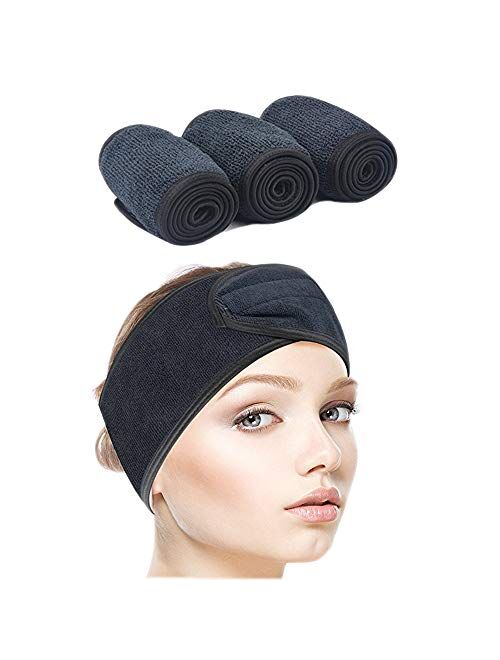 Sinland Spa Headband for Women 3 Counts Adjustable Makeup Hair Band with Magic Tape,Head Wrap for Face Care, Makeup and Sports