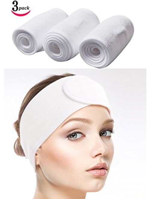 Sinland Spa Headband for Women 3 Counts Adjustable Makeup Hair Band with Magic Tape,Head Wrap for Face Care, Makeup and Sports