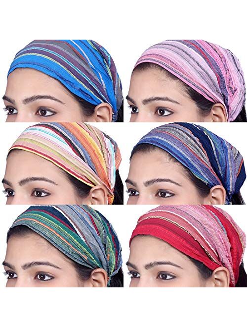 Sarjana Handicrafts Lot 10 Pieces Womens Mens Cotton Headband Striped Hairband Bandana