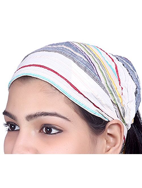 Sarjana Handicrafts Lot 10 Pieces Womens Mens Cotton Headband Striped Hairband Bandana