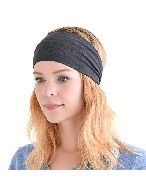 Charm Womens Headband Running Bandana - Mens Workout Elastic Head Sweat Band