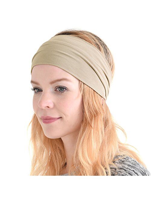 Charm Womens Headband Running Bandana - Mens Workout Elastic Head Sweat Band