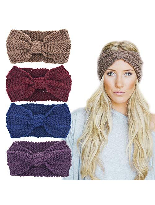 DRESHOW Crochet Turban Headband for Women Warm Bulky Crocheted Headwrap