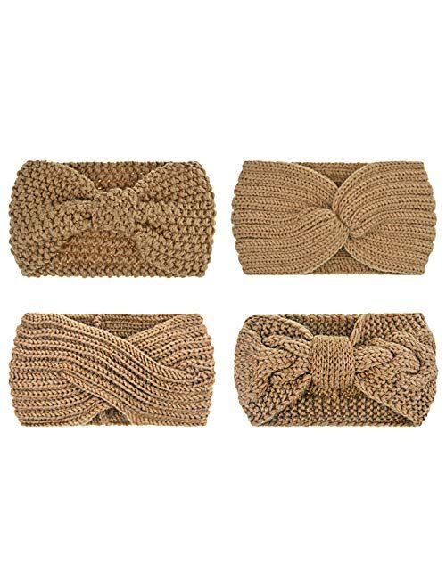 DRESHOW Crochet Turban Headband for Women Warm Bulky Crocheted Headwrap