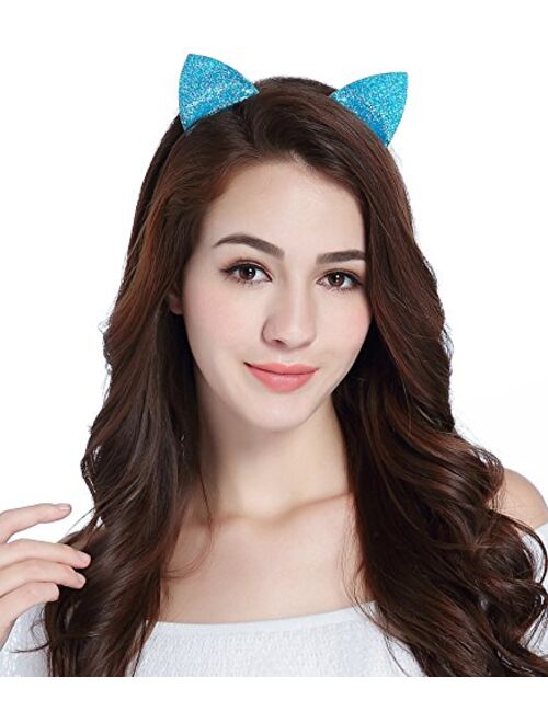 CAKYE Christmas Headband Glitter Antlers Cat Ears Holiday Cosplay Party Costume