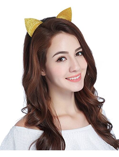 CAKYE Christmas Headband Glitter Antlers Cat Ears Holiday Cosplay Party Costume