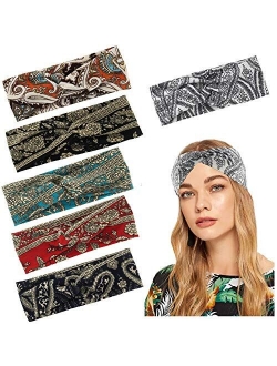 Yeshan Women and Girls Adjusted Bow Headbands/Bandana/Turban/Headwrap Knot Hairband,pack of 6