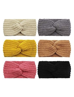 DRESHOW 6 Pack Crochet Turban Headband for Women Warm Bulky Crocheted Headwrap