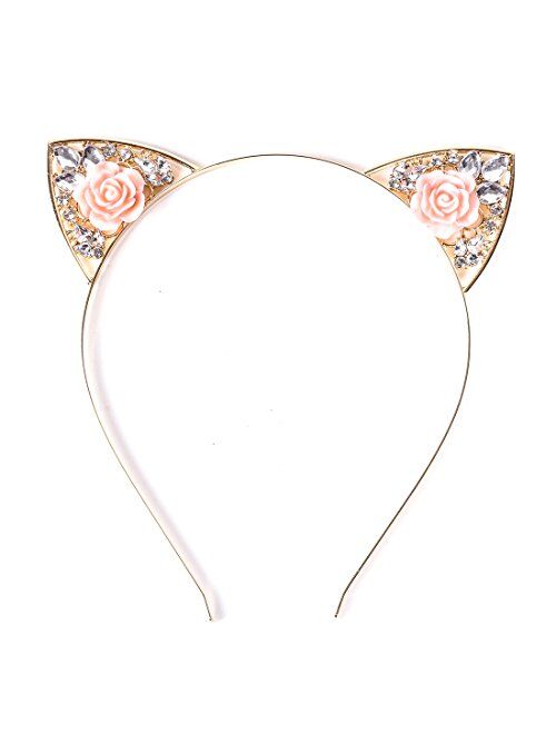 VK Accessories Rose Pink Flower Cat Ear Headband for Women