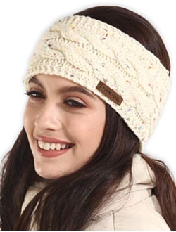 Womens Winter Ear Warmer Headband - Cable Knit Fleece Lined Ear Cover & Headwrap - Soft, Stretchy & Thick Head Wrap