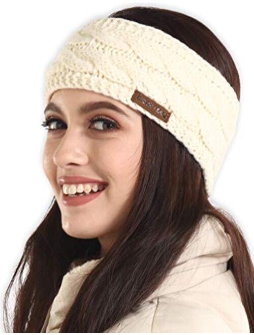 Womens Winter Ear Warmer Headband - Cable Knit Fleece Lined Ear Cover & Headwrap - Soft, Stretchy & Thick Head Wrap