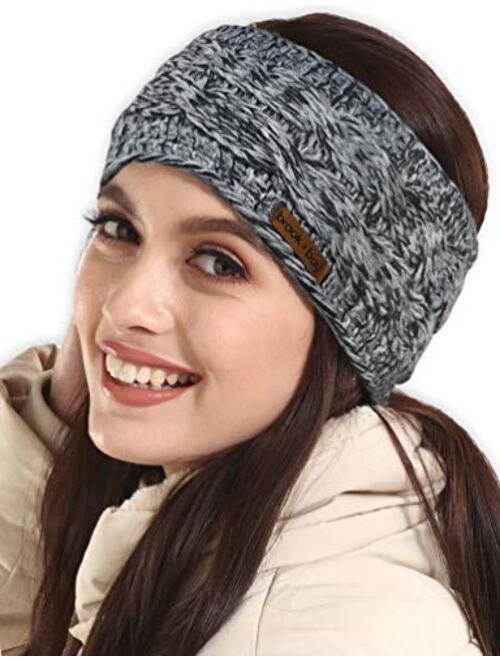 Womens Winter Ear Warmer Headband - Cable Knit Fleece Lined Ear Cover & Headwrap - Soft, Stretchy & Thick Head Wrap